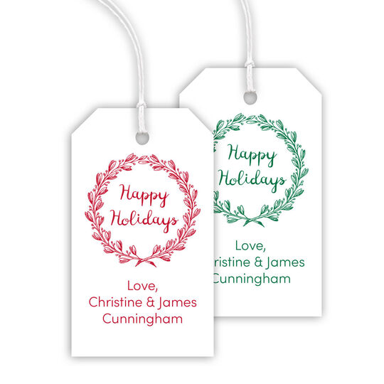Happy Holidays Wreath Hanging Gift Tags